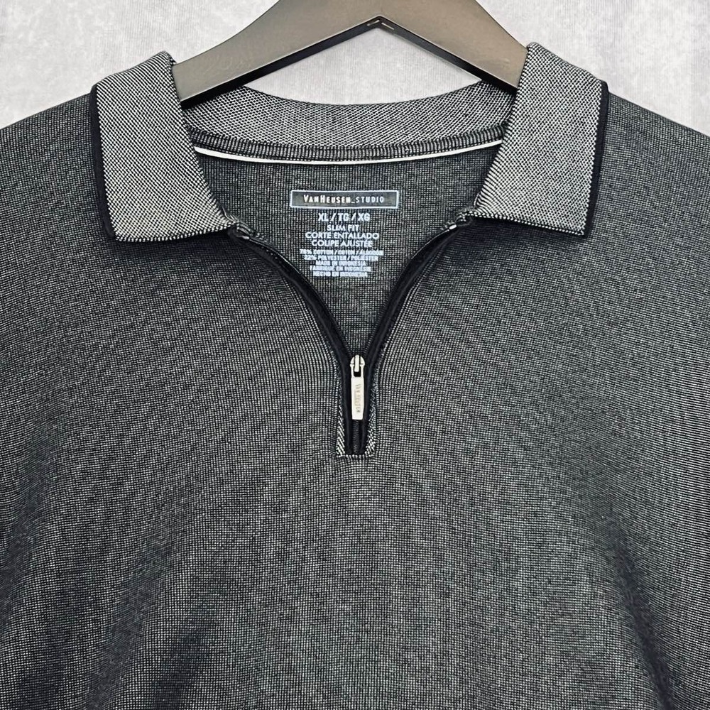 Van Heusen Studio Men's XL Slim Fit Long Sleeve Polo Shirt Gray Cotton/Poly - Picture 1 of 9